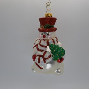 Mouth Blown & Hand Painted European Glass Ornament - Jolly Snowman with Red Hat