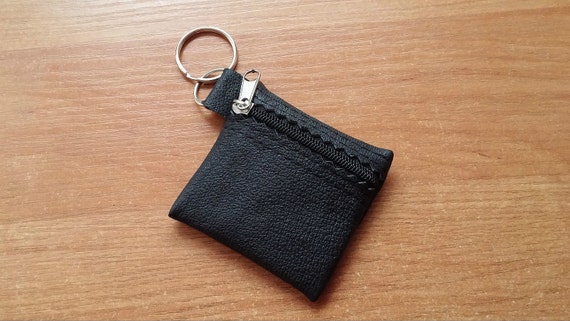 100% Real Genuine Leather Small Keyring Key Pouch Purse Wallet Coins Ring  Keychain