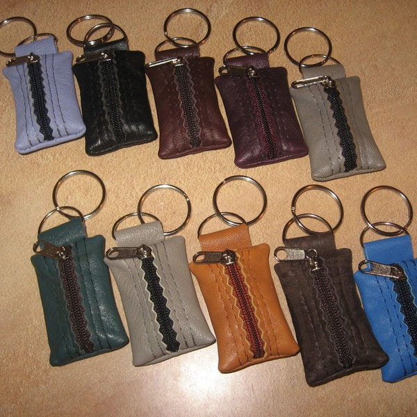 100% Real Genuine Leather Small Keyring Key Pouch Purse Wallet Coins Ring Keychain Various Colours Multicolored