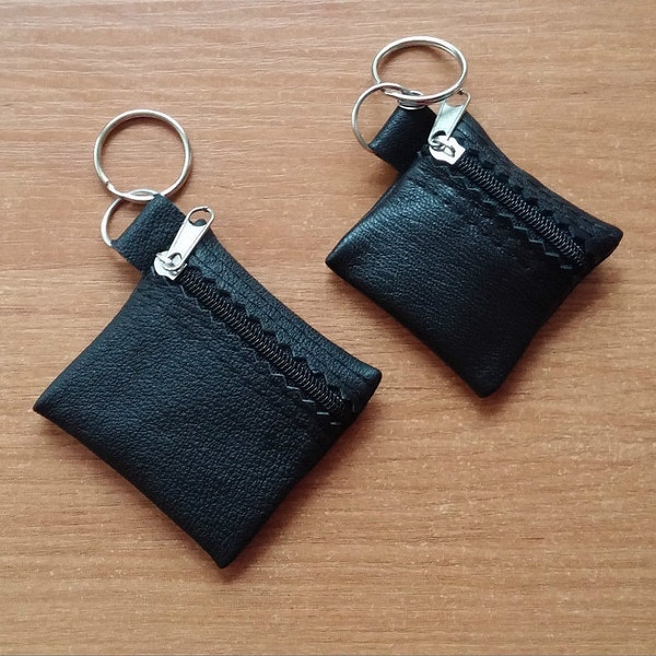 100% Real Genuine Leather Small Keyring Key Pouch Purse Wallet Coins Ring Keychain