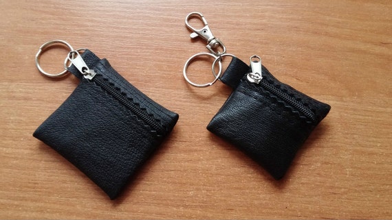 100% Real Genuine Leather Small Keyring Key Pouch Purse Wallet Coins Ring  Keychain