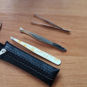 100% Real Genuine Leather Eyebrow Tweezers Case Wallet Pouch Purse Hair