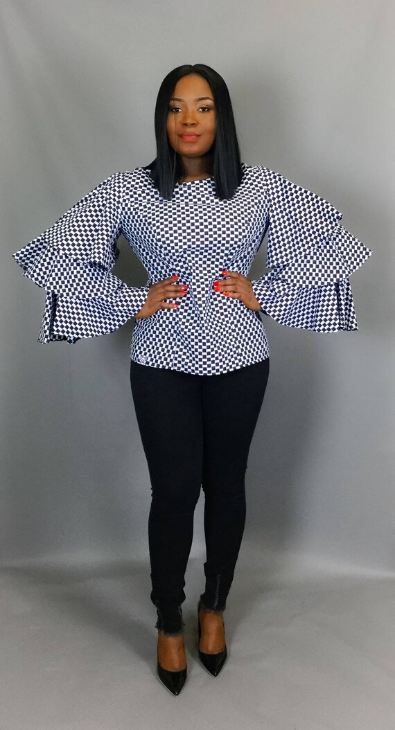 African clothingAfrican print three tiered ruffle sleeve top | Etsy