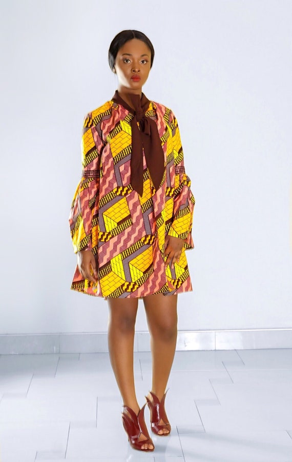 african print a line dresses