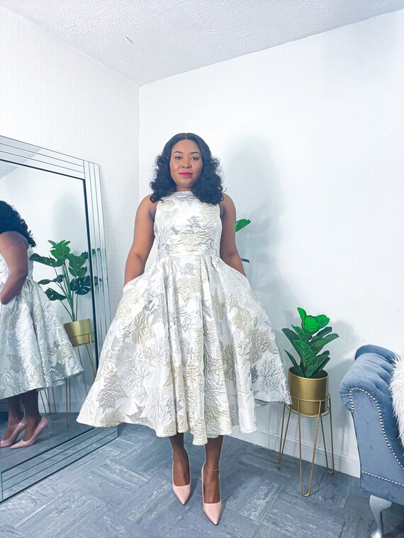 white brocade dress