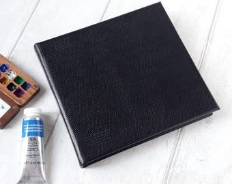 Textured Black Calfskin Sketchbook, Arches Aquarelle 300gsm Paper (14.5x13.5cm)