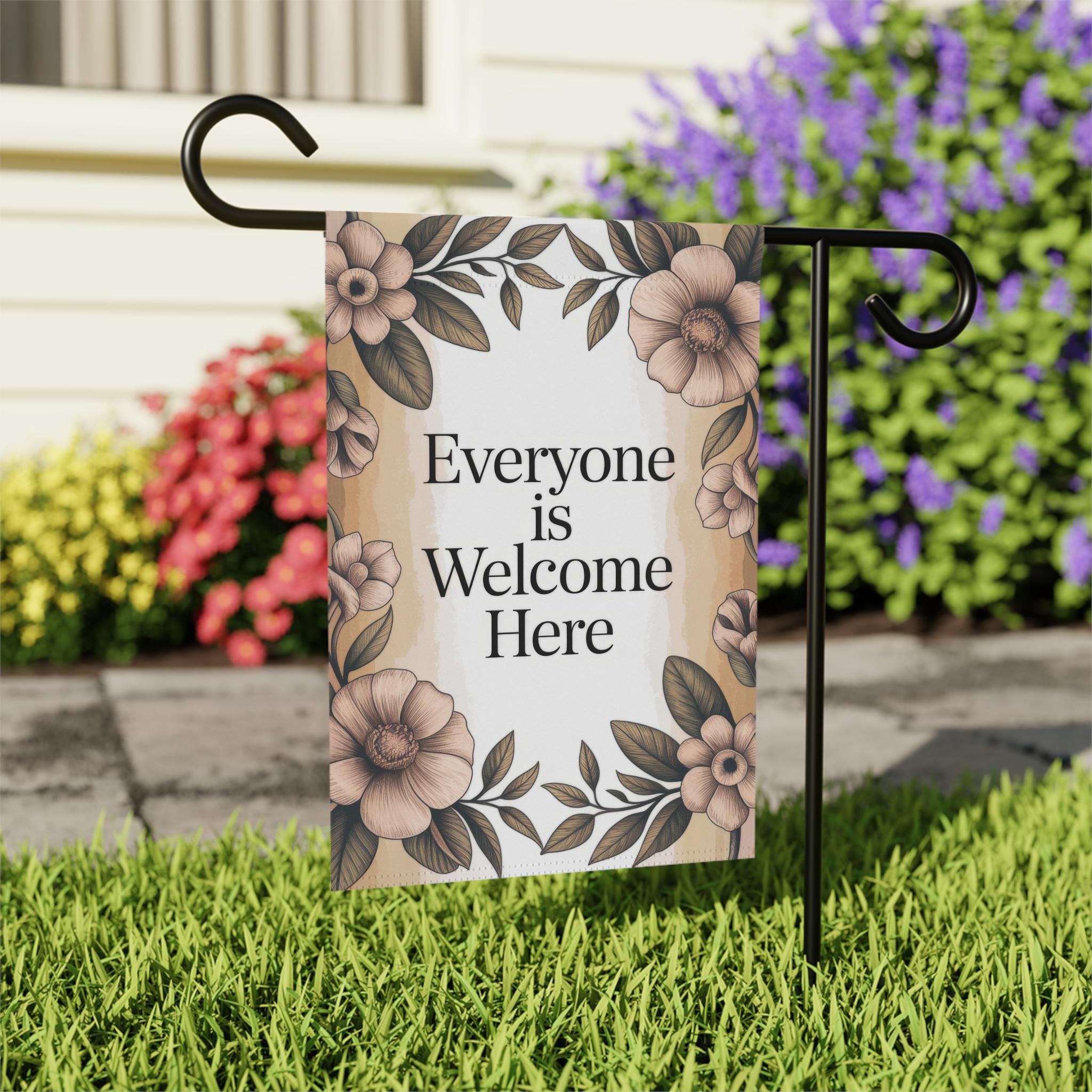 Discover Everyone is welcome here Classroom Flag, Floral Garden Flag