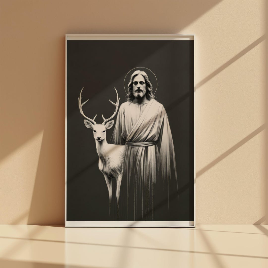 Jesus With Deer Digital Print, Religious Wall Art, Christian Home Decor ...