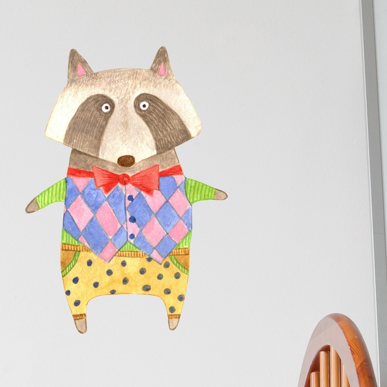 Rakish Raccoon watercolor mini expression art sticker decal by The Fox in the Attic