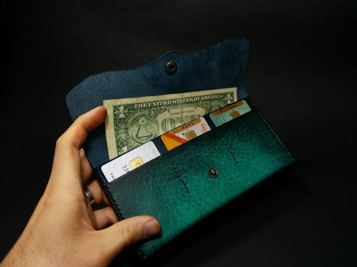 Leather Slim Wallet Unisex Walletwalletwomen Walletsimple Etsy