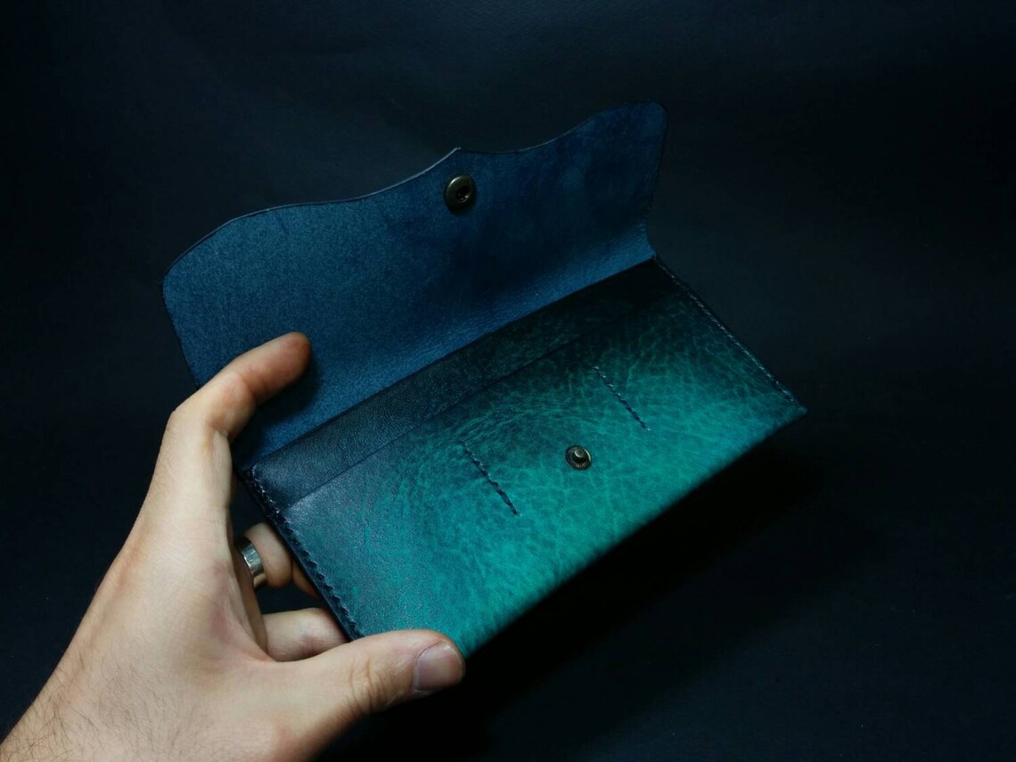 Leather Slim Wallet Unisex Walletwalletwomen Walletsimple Etsy