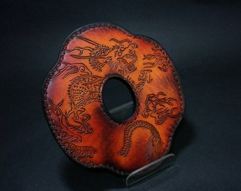 Skórzana tsuba, bambusowa osłona miecza, drewniana osłona miecza, shihai tsuba, shihai, kendo, kumdo, kendo tsuba
