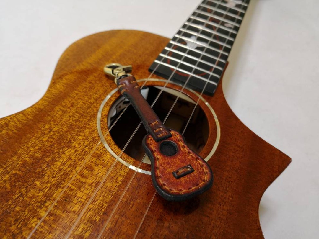 Leather Ukulele Miniature Keychain, Guitar Keychain,handmade Keyring