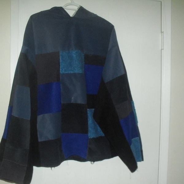 Blue and Black Patchwork Hoodie