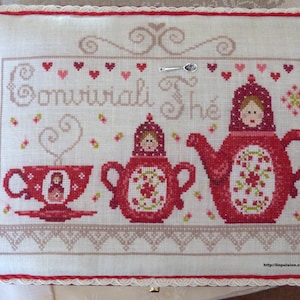 PDF Cross Stitch Pattern &quot;Conviviali-Tea&quot; or &quot;Conviviali-Thé&quot;