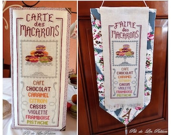 PDF Cross Stitch Pattern "J'aime les macarons" + "Carte des macarons"