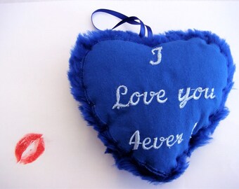 Big Blue Heart Plush, Valentines Day Gift, Lovers Gift Idea, Men Women Gift, I Love You 4ever, Heart Hanging Decoration, made in France,