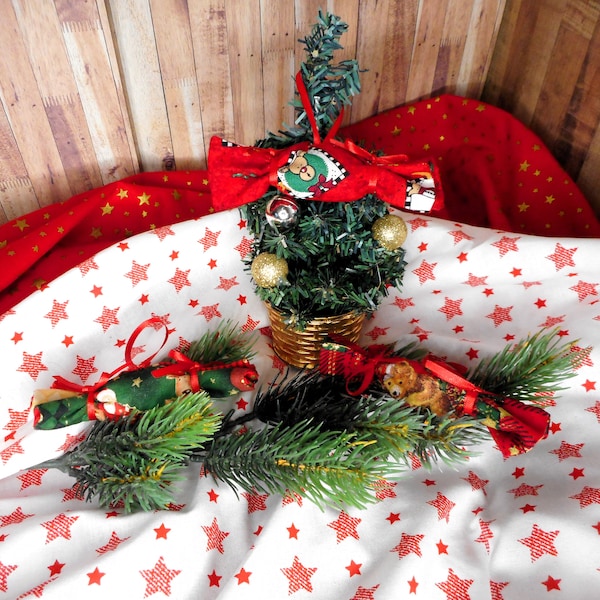 Décorations Noël, 3 Bonbons de Noël, Rennes Père Noël et Ourson, Décoration à Suspendre Sapin, Tissu Noël Coton, fabriqué en France