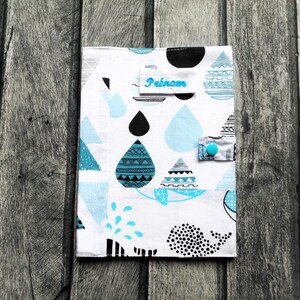 Regalo para baby shower, funda para registro de salud infantil, diseño de gotas y ballenas, bordado con el nombre para niña y niño, hecho en Francia.