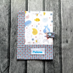 Funda para libro de registro de salud de bebé, regalo de cumpleaños de nacimiento, sirenas y conchas, nombre de niña, hecho en Francia