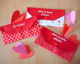 Make your Choice, Valentines Day Gift, Fabric Envelope, Men Women Gift, Gift Card Packaging, Lover Gift Idea, Red Heart Word, made in France