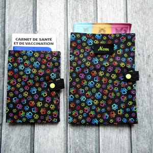 Colorful Pet Paw Print, European Passport Case Cover, Custom Vet Records Holder, Pet Cat Dog Rodent Paws, Pet Dog Cat Name, made in France
