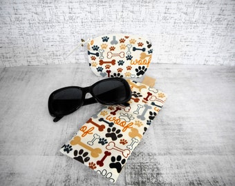 Bones Paw Print Woof, Coin Purse, Glasses Case Pouch, Men Women Gift, Dog Lover Gift, Storage Pouches, Dog Bag, Zipper Bag, Made in France