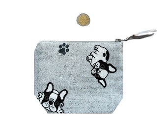 Bouledogues Français Gris, Porte-Monnaie Chien,  Pochette Femme Homme, Cadeau Anniversaire, Cadeau Homme Femme, fabriqué en France