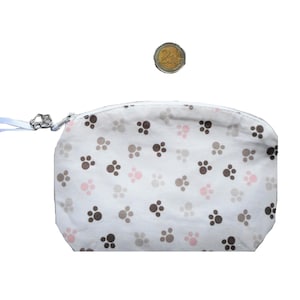 Pink Gray Paw Print, Cat Dog Paw, Pet Lover Gift, Big Coin Purse, Birthday Mothers Day Gift, Zipper Bag, Men Women Gift, made in France