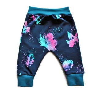 Baby Harem Pants, Pastel Leaves & Blue Sweater, Girls Boys Toddler Pants, 12 months size, Gender Neutral Pants, Baby Cloths, made in France