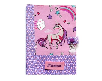 Housse Personnalisée Carnet Santé Fille, Licorne Rose Violet, Protège Carnet Bébé Enfant, Cadeau Naissance Baby Shower, fabriqué en France