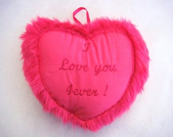 Big Pink Heart, Valentines Day Gift, Lovers Gift Idea, Pink Plush, I Love You 4ever, Heart Hanging Decoration, made in France,