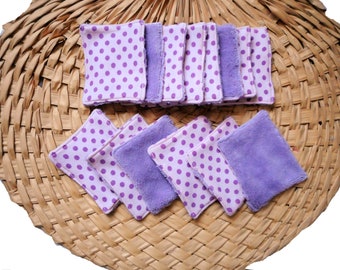 Purple Dots, 14 Ecologic Wipes, Cleansing Wipes, Bamboo Sponge Wipes, Washable Reusable Wipes, Skincare Wipes, Zero Waste, made in France