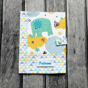 Funda para registro de salud infantil, letras de elefantes, estuche para nombre de niña y niño, regalo de cumpleaños, hecho en Francia