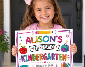 First Day of Kindergarten Sign, Editable Back To School Kindergarten Photo Prop (Digital Download)