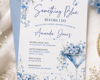 Something Blue Before I Do Bridal Shower Invitation, Editable Blue Floral Bridal Party Invite (Digital Download)