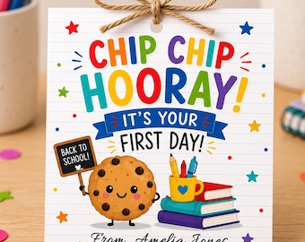 Back to School Treat Tag, Editable Chip Chip Hooray Gift Label (Digital Download)