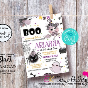 Halloween Birthday Party Invitation Halloween Boo Party Invite Halloween Witch Theme Girl Birthday Instant Download Corjl EDITABLE Template