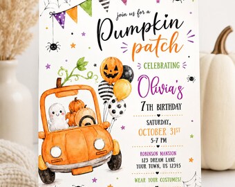 Halloween Pumpkin Patch Birthday Invitation, Editable Haloween Party Invite (Instant Download)