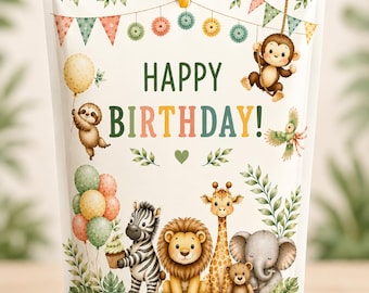 Wild Safari Birthday Juice Pouch Label, Printable Jungle Animals Party Favor (Instant Download)