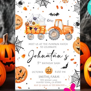 Einladung zum Kürbis-Geburtstag, Gruselige Halloween-Party (Bearbeitbarer digitaler Download)