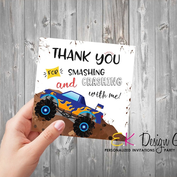 Monster Truck Thank You Tag, Monster Truck Birthday, Monster Truck Theme, Monster Truck Favor Tag, Monster Truck Treat Tag, Instant Download