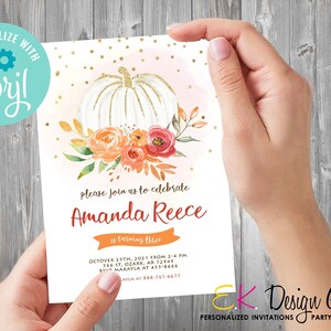 Fall Birthday Invitation, Pumpkin Invite, Thanksgiving Celebration Instant Download EDITABLE Template