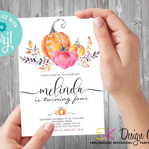 Pumpkin Invitation, Fall Birthday Party Invite ,Autumn Celebration, Instant Download Digital Template