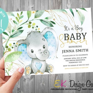 Elephant Baby Shower Invitation, It&#39;s A Boy Baby Shower Party Invite, EDITABLE Instant DOWNLOAD Template