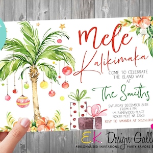 Bearbeitbar Mele Kalikimaka Weihnachtseinladung Tropische Palme Weihnachtsbeleuchtung einladen Hawaiian Style Urlaub Party Sofort Download Corjl