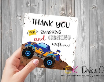Monster Truck Birthday Thank You Tag: Monster Jam Party Label (Instant Download)
