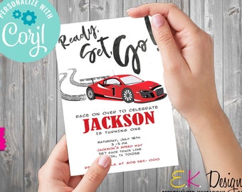 Racing Red Car Birthday Invitation: Boy Party Invite ( Editable, Instant Download)