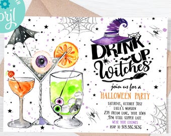 Halloween Drink Up Witches Invitation, Ladies Cocktail Party (Editable Instant Downloas)
