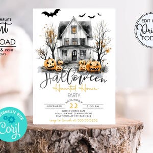Halloween Haunted House Invitation Halloween Spooky Haunted House Party Invite Spooktacular Halloween Party Corjl Editable Instant Download